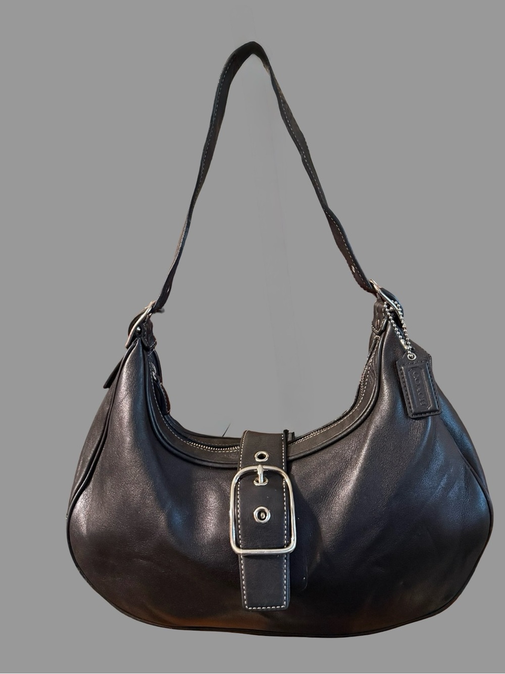 Vintage Coach Black Leather Hamptons Crescent Buckle Hobo Bag 7592 - Y2K